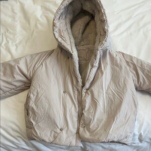 Zara Kids Hooded Puffer Jacket in Light Beige